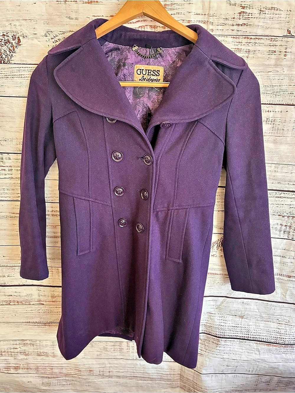 GUESS Women's Purple Double-Breasted Coat Size Medium